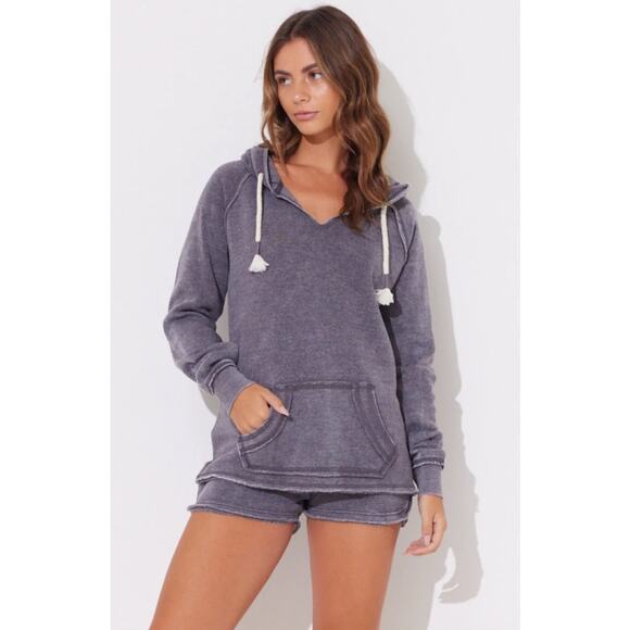 Ocean Drive Steel Grey Blue Burnout Pullover Fairfield Beach Hoodie w Wrap Cords - Picture 2 of 13